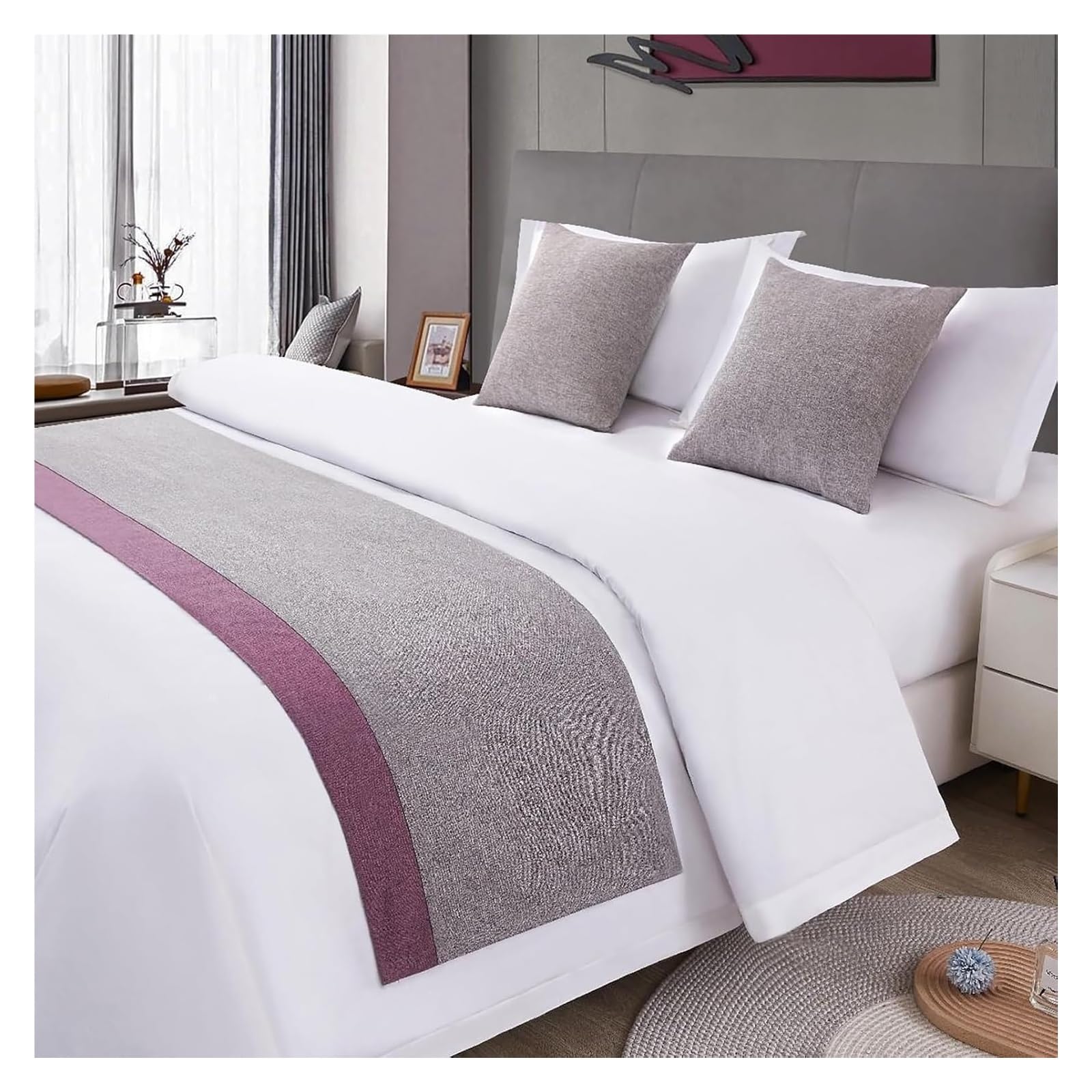 JFGCTYHXY Bed linen throws, Gray Bed Runners Scarves Bicolor Splicing Bedspread Hotel Scarf Bedding Towel Luxury(K,50 * 240cm for 180cm Bed)