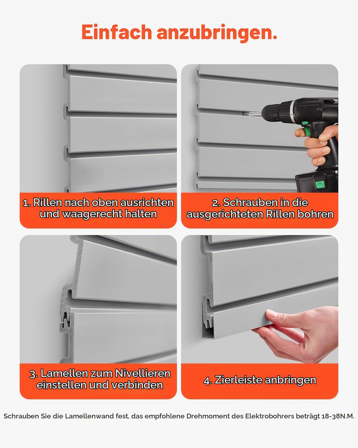 VEVOR Werkzeugwand 1230x1235x20mm, PVC-Garagen-Lamellenwand, Grauer Wand-Organizer 136 kg pro Platte, Lamellenwandpaneel mit Kupplungsstruktur & DIY-Zuschnitt, geeignet für Lagerung & Präsentation