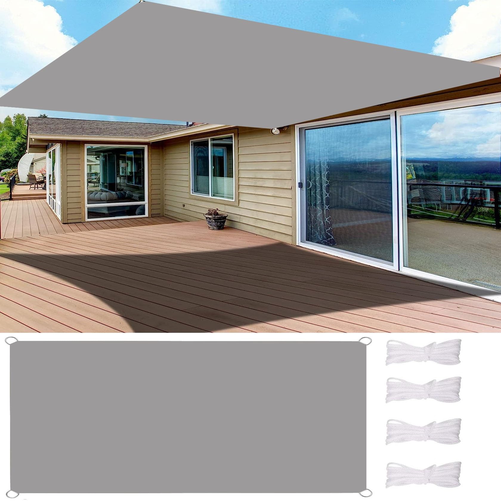Voile d'ombrage imperméable 4x5,5 m pour supprimer la chaleur étouffante et la pluie sur la terrasse