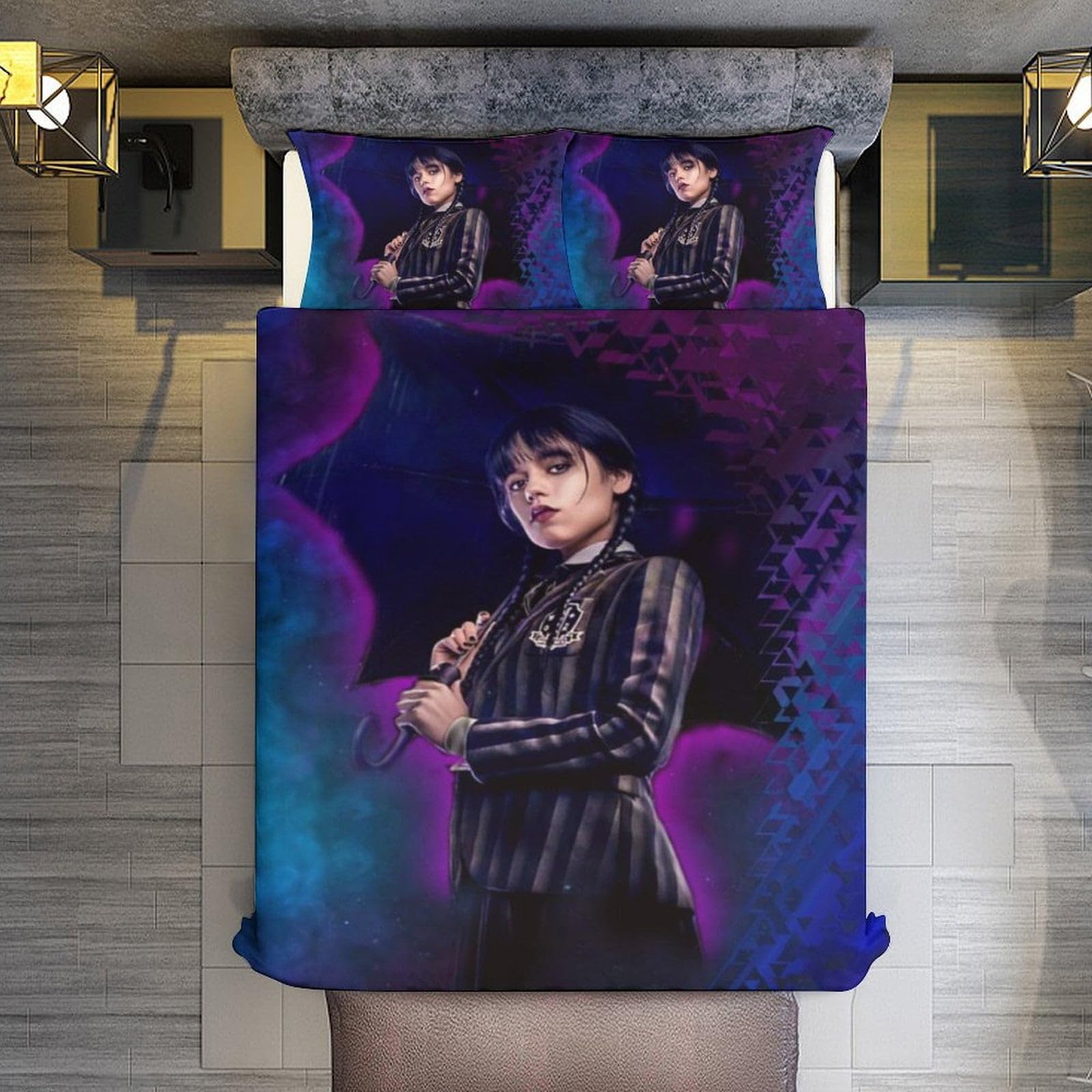 Mercredi Addams Parure de lit 3 pièces avec housse de couette décorative double face