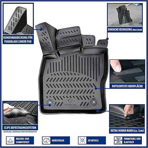 ELMASLINE Alfombrillas de goma 3D, Alfombra Coche, Esterilla Coche para Ford Ranger 2 (2022-2024) | Accesorios Alfombrillas - 3
