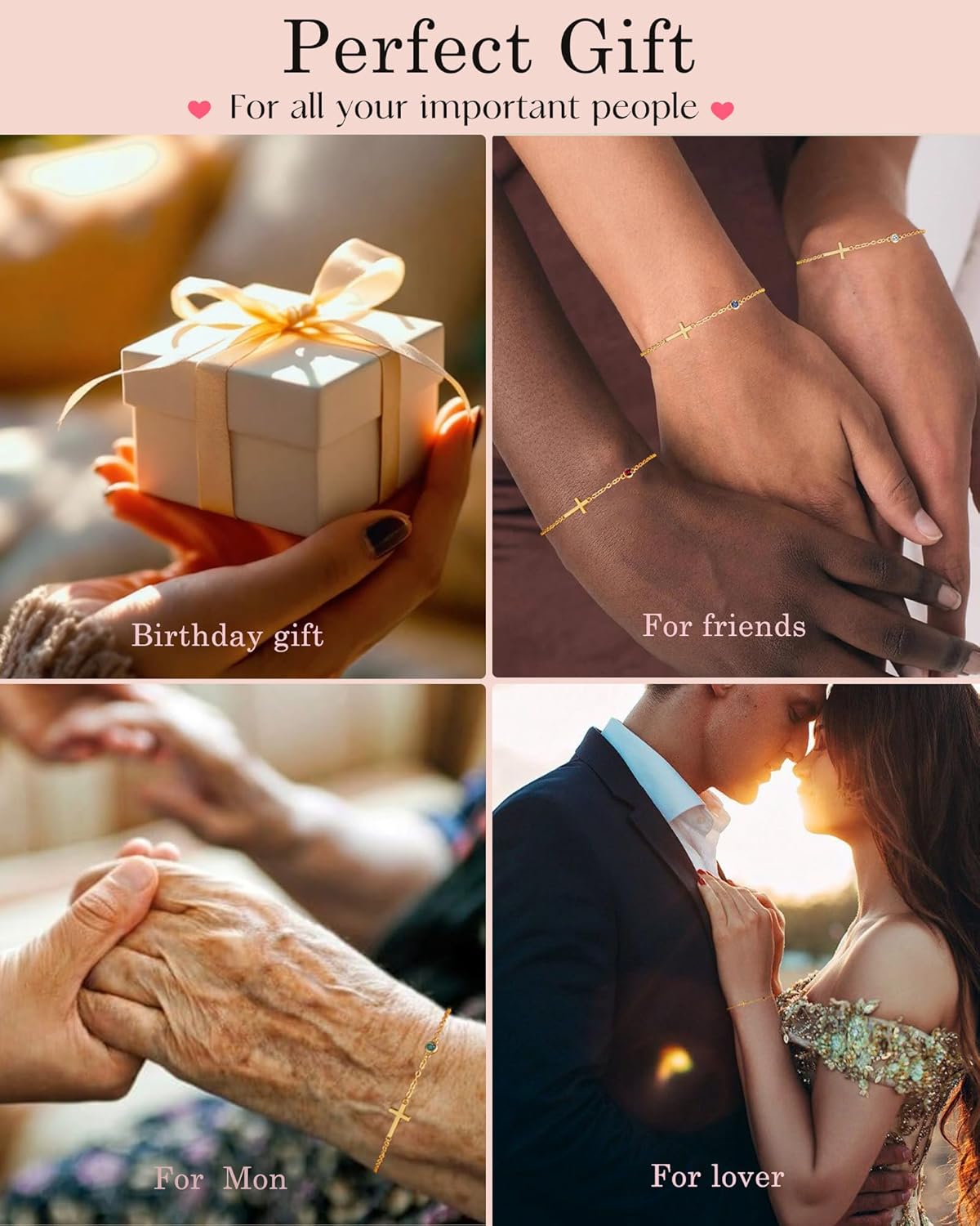 Birthstone Gold Bracelets for Women Non Tarnish Trendy Dainty Charm Cross Bracelet Stack Friendship Bracelets Gold Jewelry - Image 6