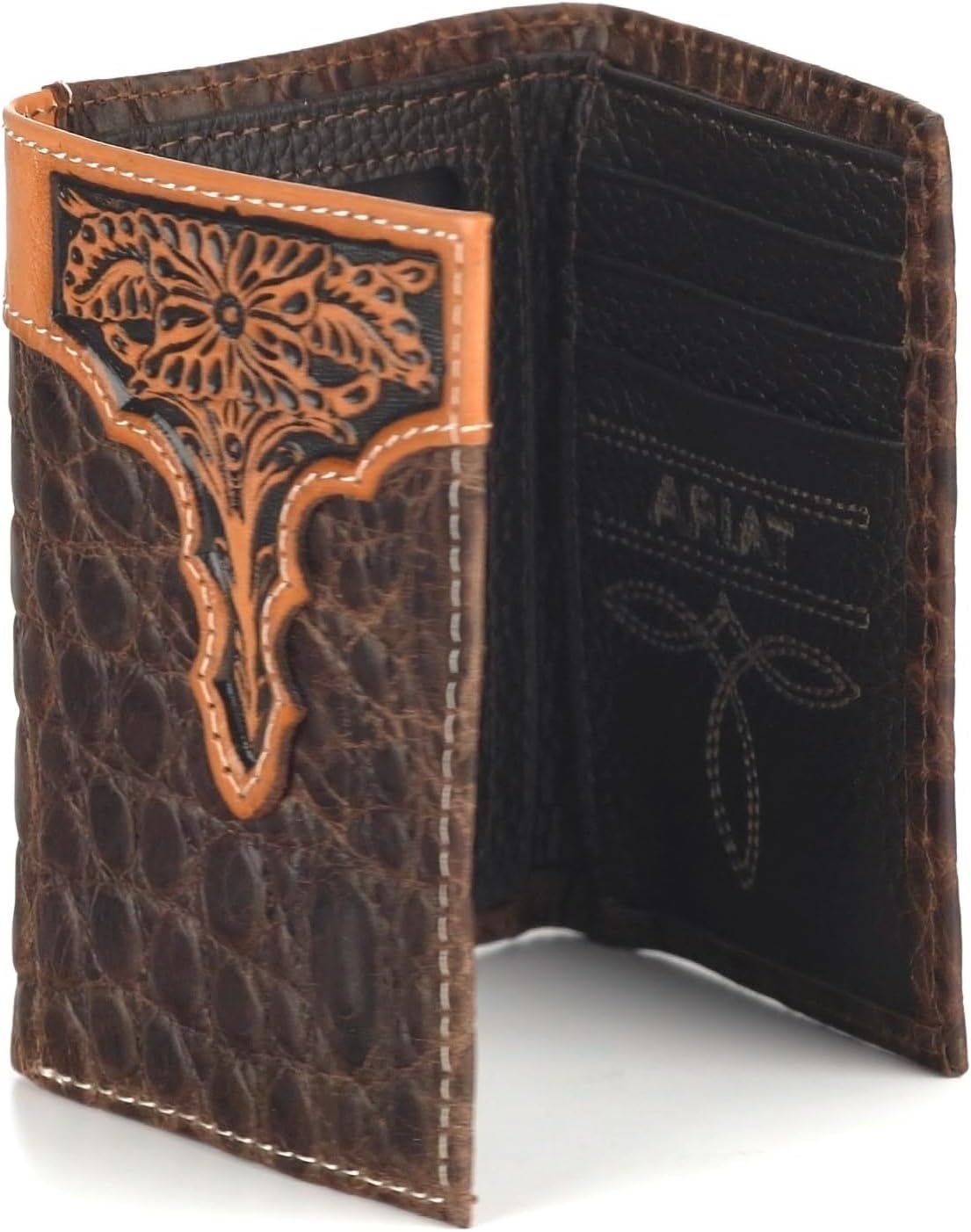ARIAT Western Wallet Mens Trifold Slim Crocodile Embossed Brown A3552902