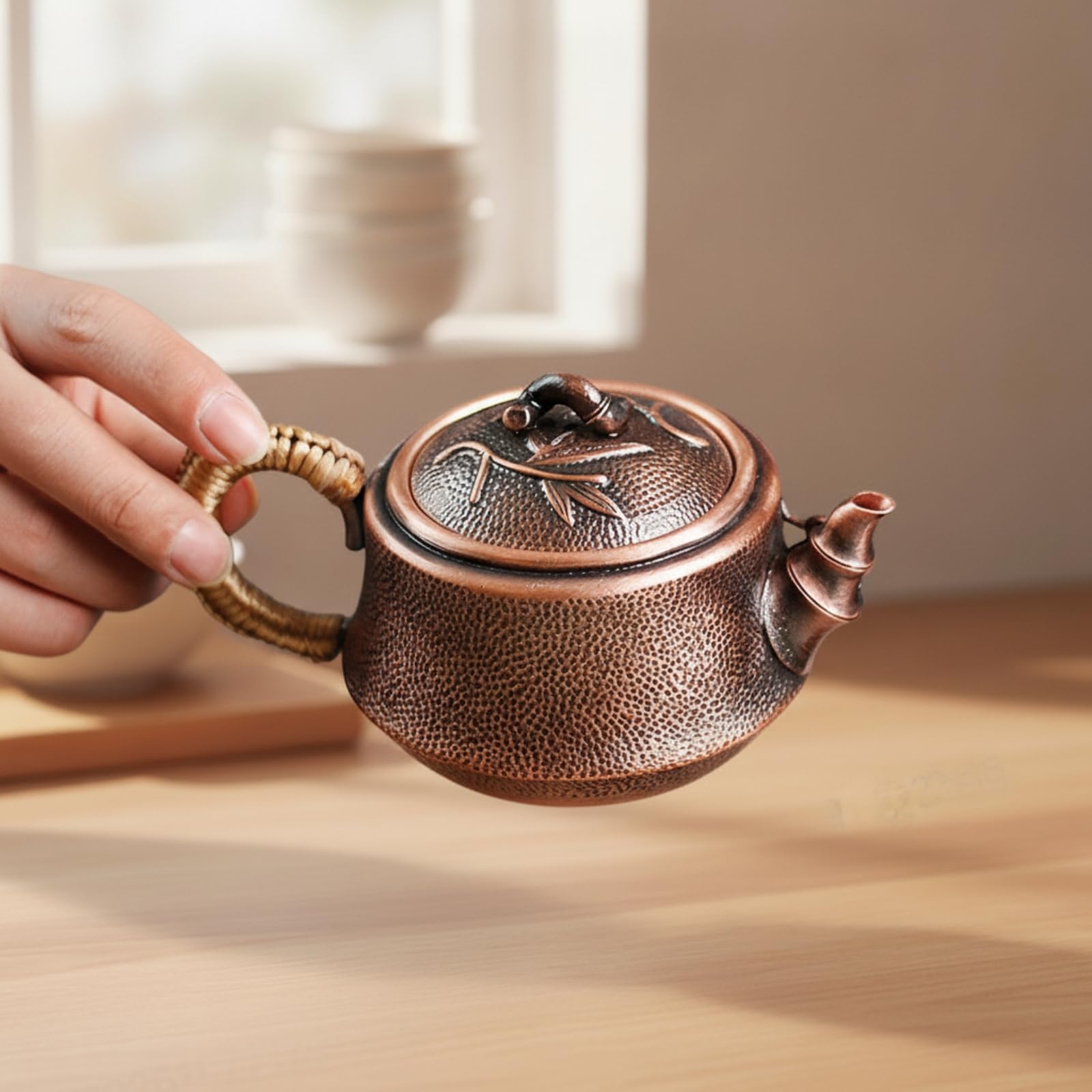 Teiera in Rame Martellato Bollitore di Rame Non Rivestito Teiera con Coperchio per Collezionisti, Cucina, Stile Giapponese, Design Con Motivo A Zucca, Artigianato In Rame Puro