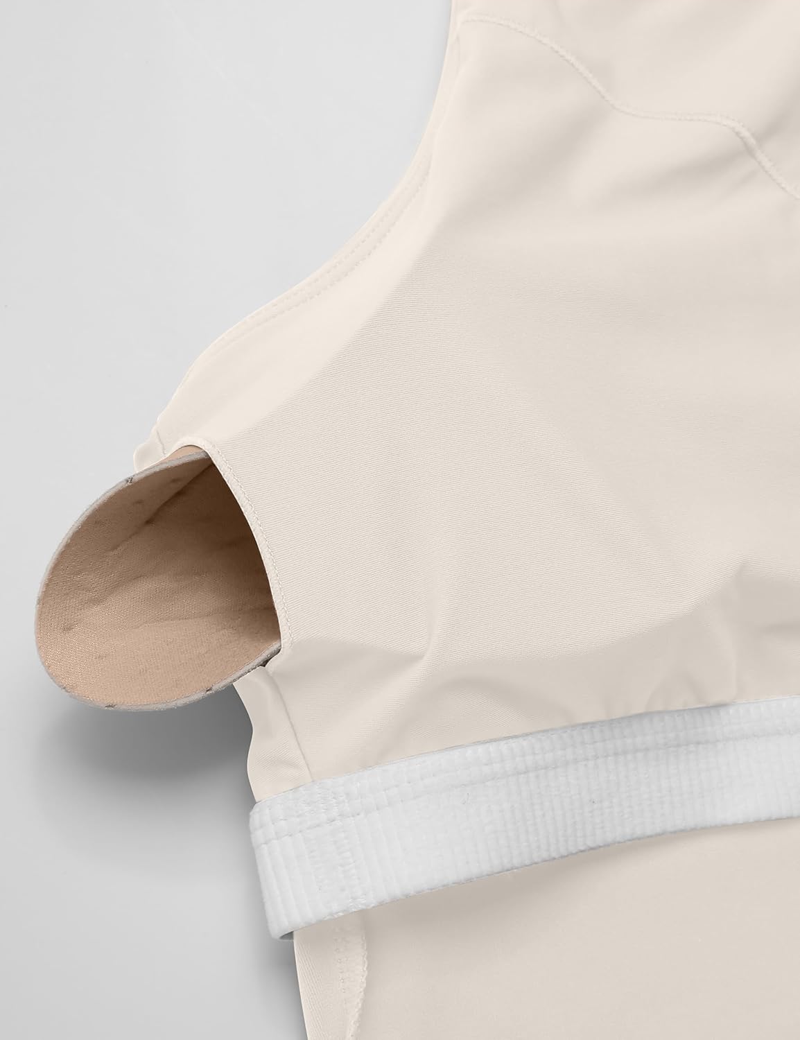 Built in Bra Tank Tops for Women High Neck Longline Sports Bras Gym Sports Bra for Women Beige M - Image 3