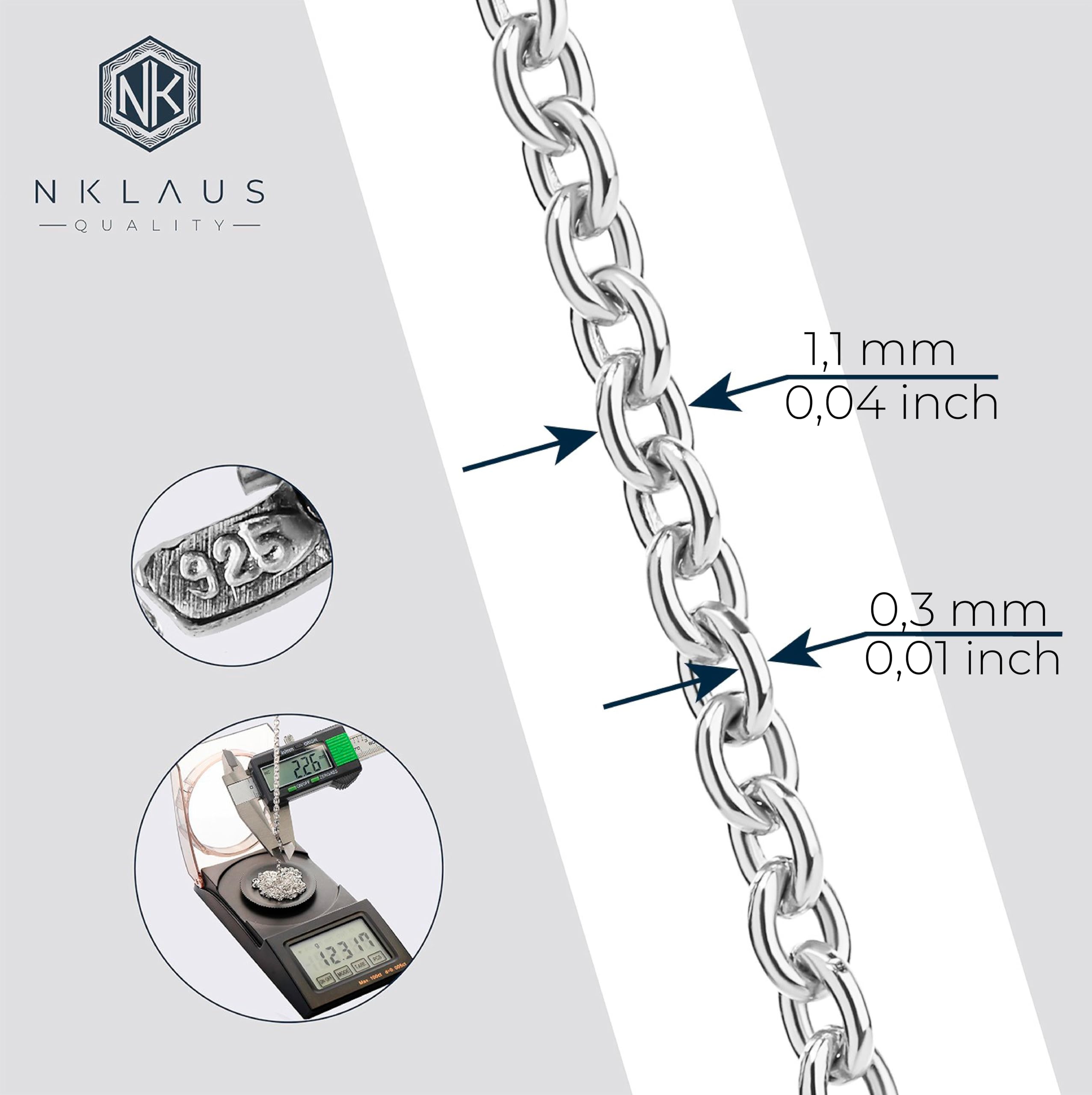 NKlaus Collana in vero argento 925 – Collana a maglia rotonda in argento Sterling massiccio – da donna e ragazza – in argento Sterling – collana con ancora – 1,1 mm di larghezza