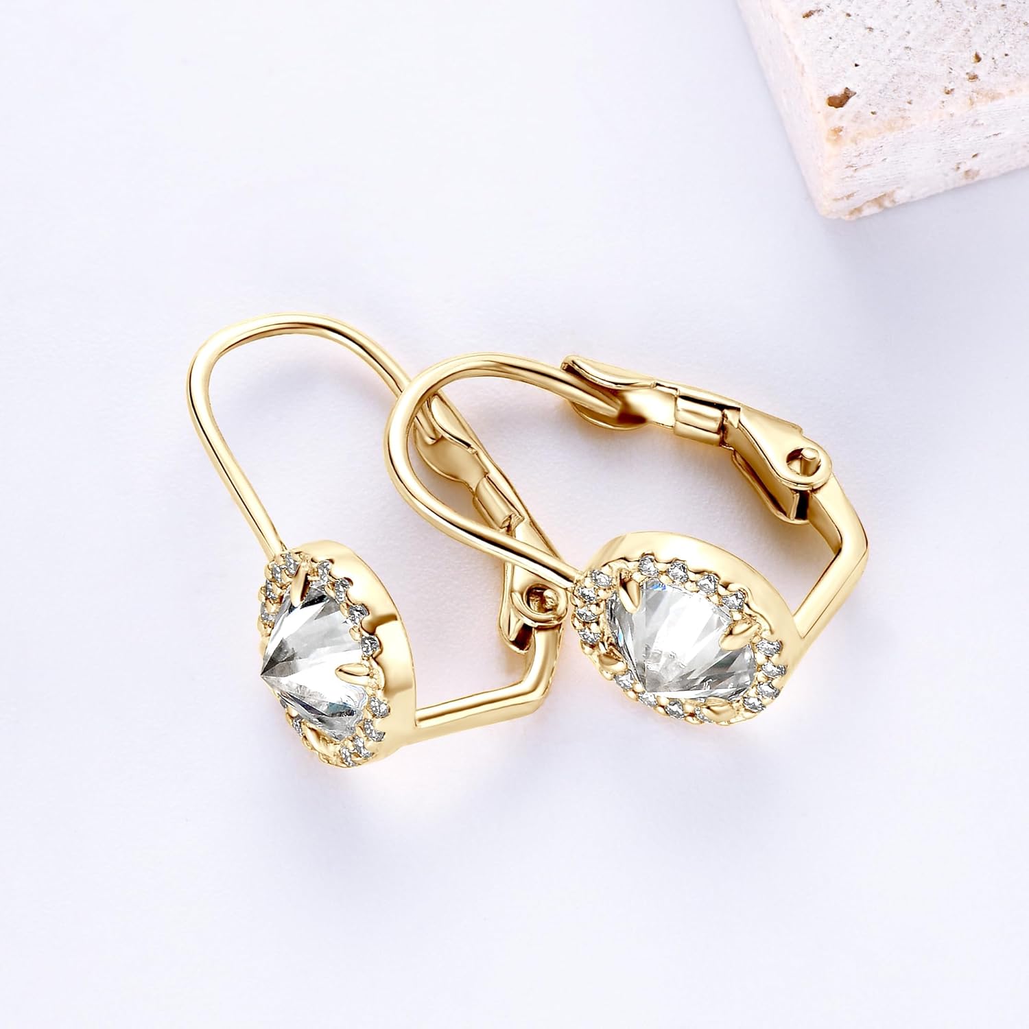 Moissanite 1CT Halo Hoop Earrings for Women, Lab Created Imitation Diamond Earrings, 18K White Gold Plated D Color Round Cut 925 Sterling Silver Earrings, GRA Certified - Image 3