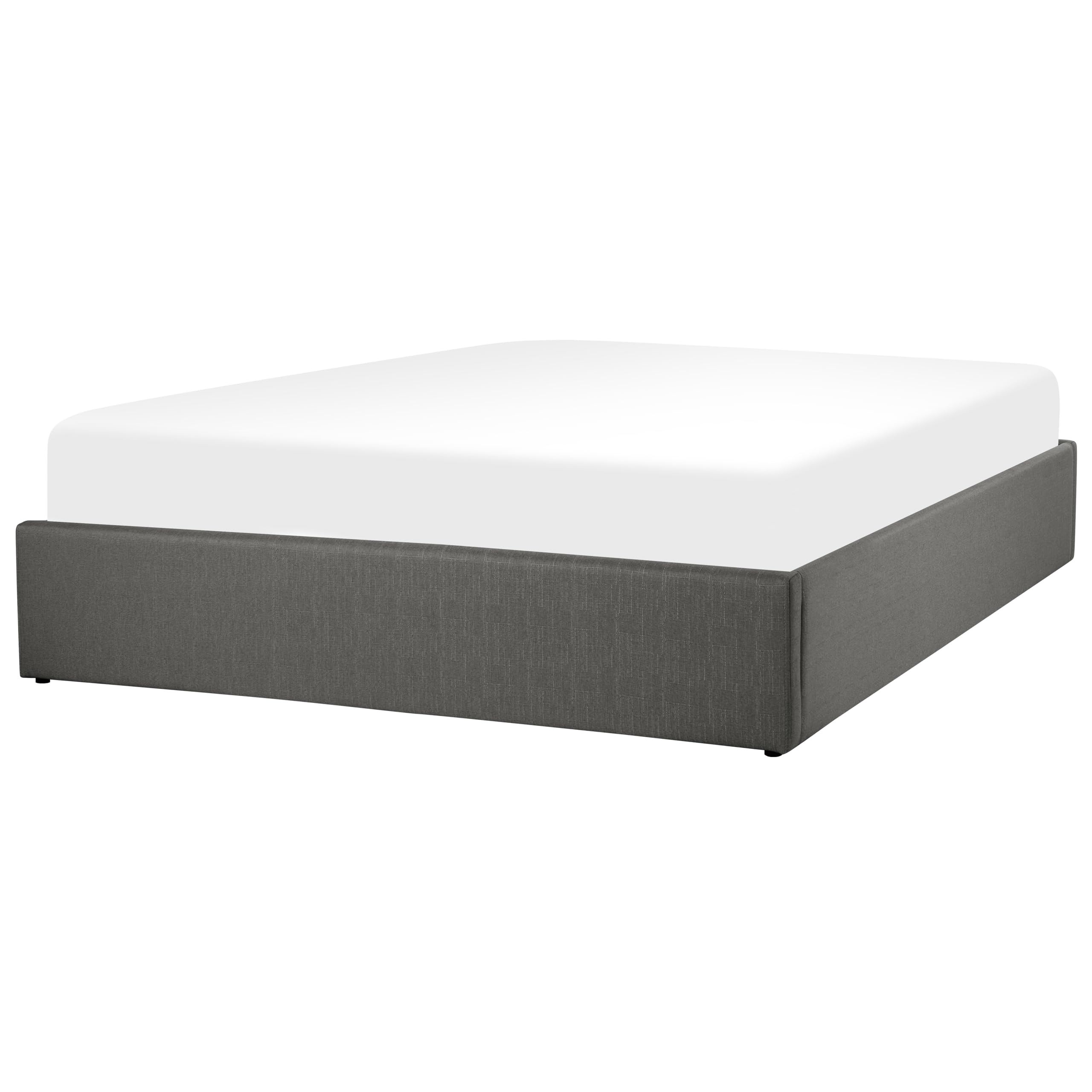 Beliani Letto Imbottito Grigio Effetto Lino con Box Portaoggetti 160 x 200 cm