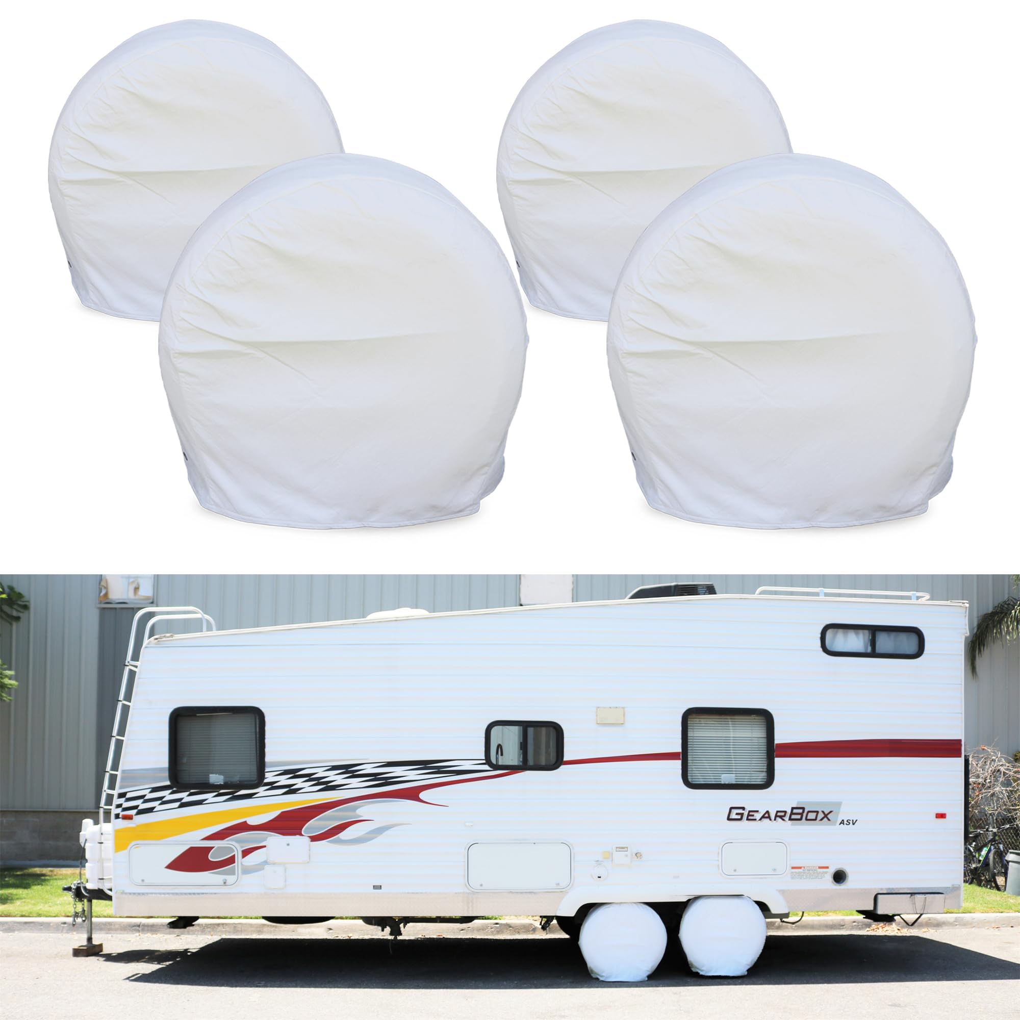 Tire Covers for RV Wheel Set of 4 White Motorhome Wheel Covers Waterproof Soft Vinyl Tire Protectors Tire Covers Size 33" to 35" Tire Diameters