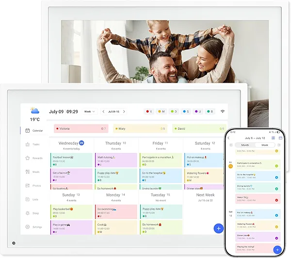 10.1 Inch WiFi Digital Calendar, Smart Touchscreen Interactive Display for Family Schedules Chore Chart, Meal Planner, To Do List, Smart Sync Switchable Digital Photo Frame Desk-Standing