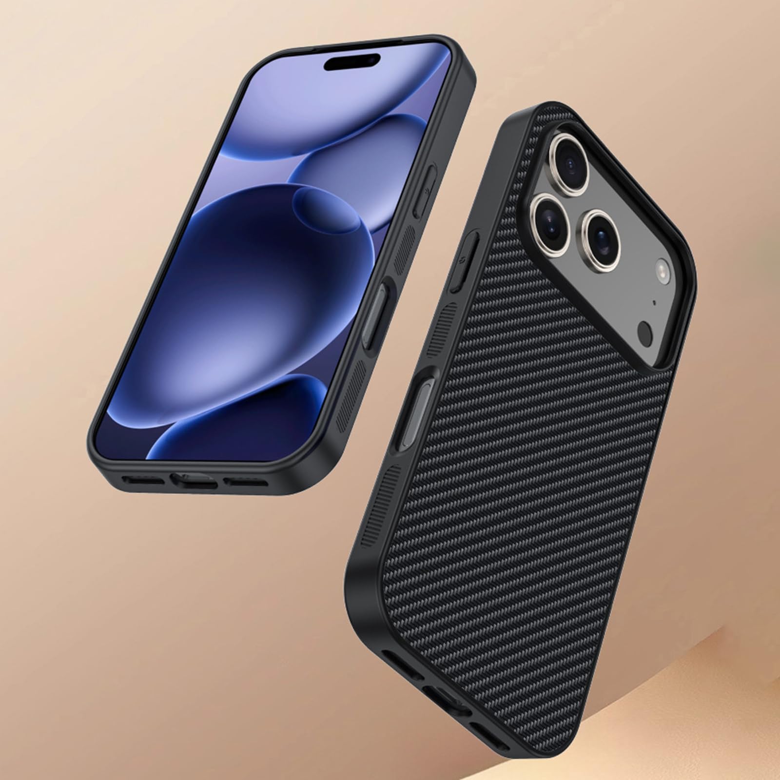 Dünne Hülle für iPhone 17 Pro Max/17 Pro/17 Air/17, Kohlefaser Muster Leder rutschfeste Schutzhülle Kabellosem Laden Handyhülle,Schwarz,17 Pro