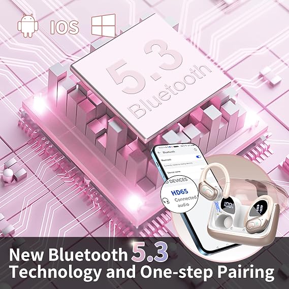 3 Sets Wireless Earbuds Sport, Bluetooth 5.4 Over Ear Buds Stereo Deep Bass Over Ear Bud with Earhooks, 75H Wireless Earphones with Mic, IPX7 Waterproof Earphone for Sports Black+Rose Gold+White