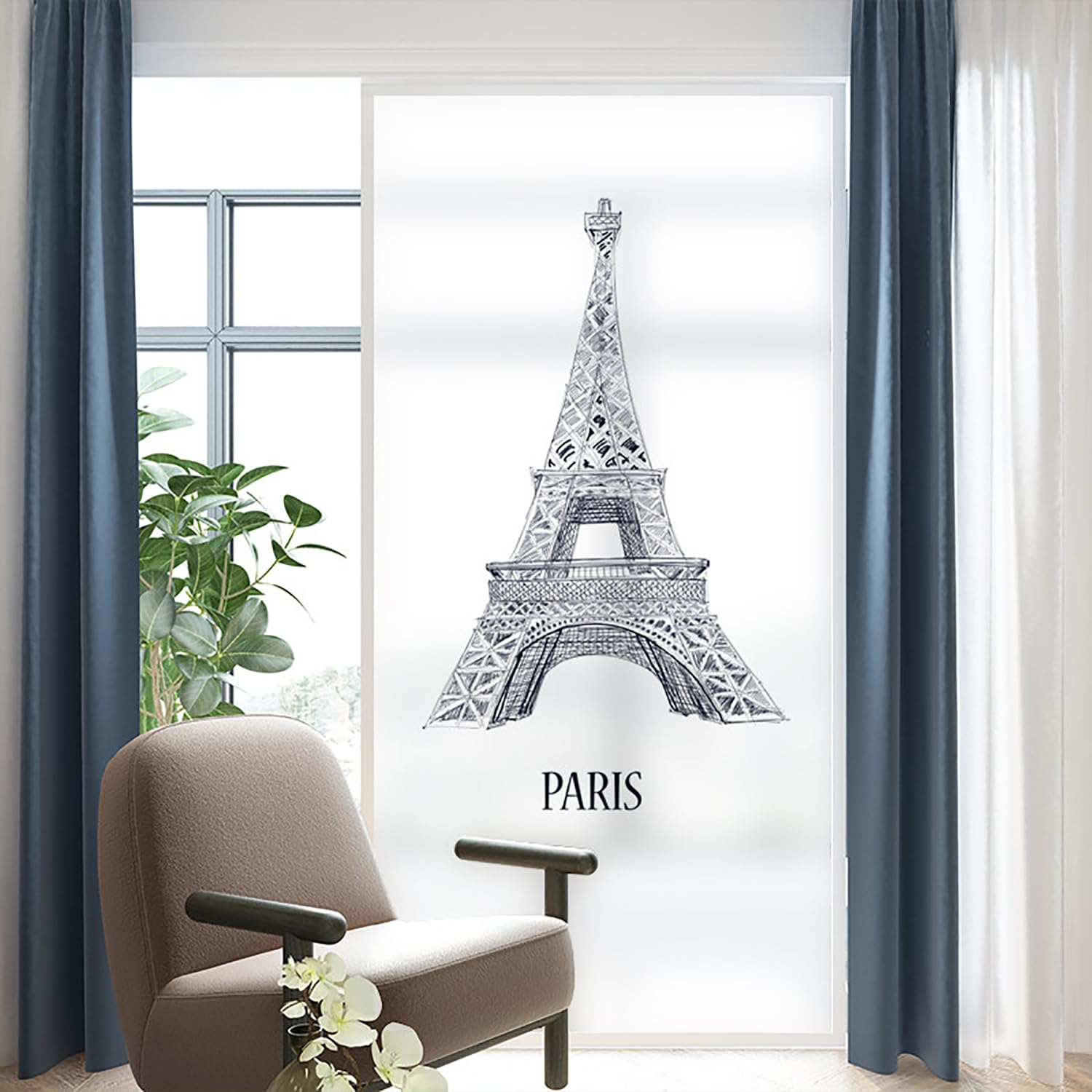 Film dépoli fenêtre de décoratif à motifs bâtiments célèbres 90x100