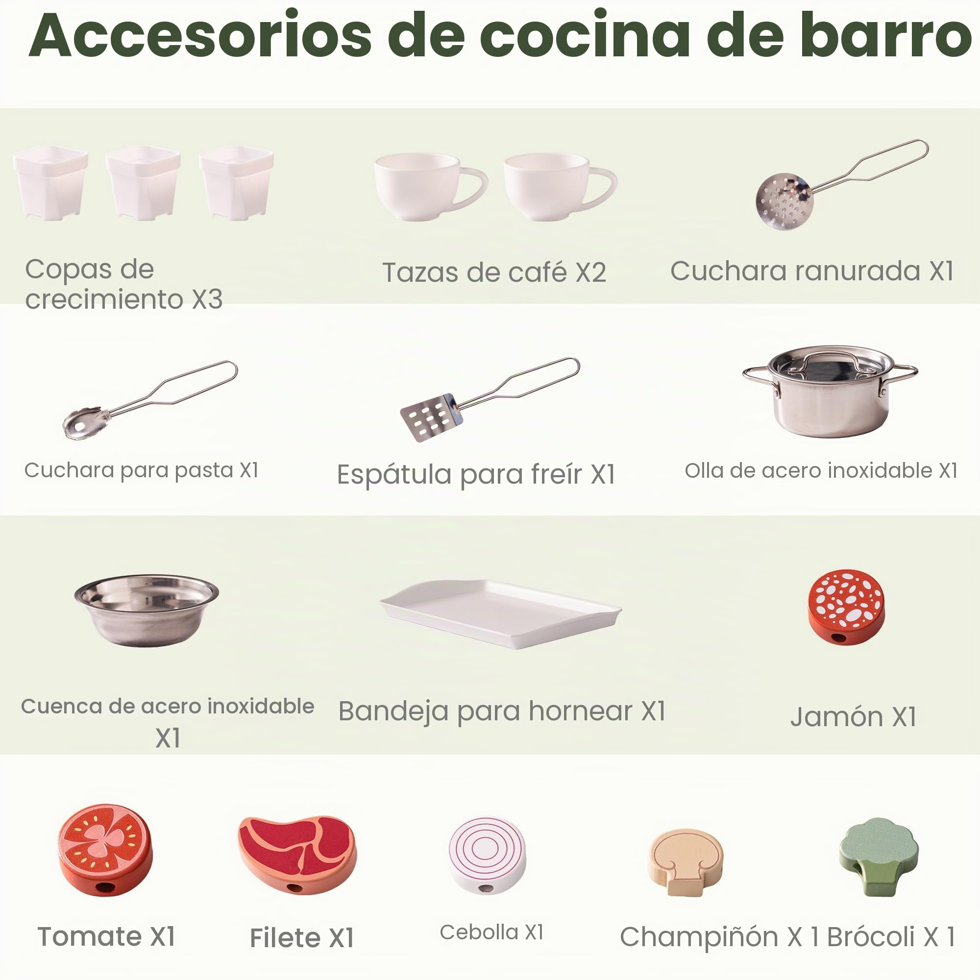 ROBUD Cocina de Madera para Niños, Cocina de Juguete con Fregadero Extraíble, Pizarra, Horno, Tazas para Café y Plantas, Juguete para Exterior para Barbacoas, Regalo para Niños y Niñas de 3+