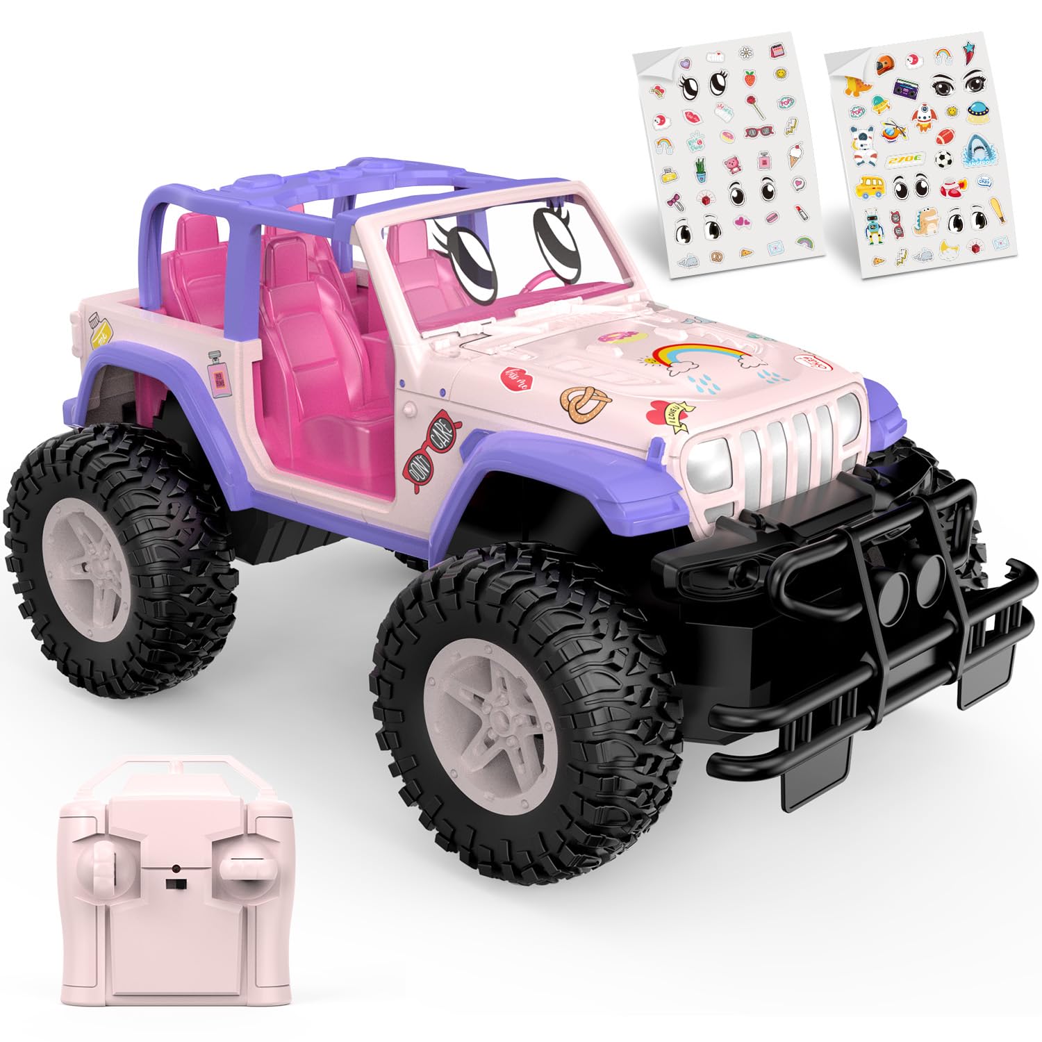 Pink RC Cars 1:16 Scale with DIY Sticker, Remote Control Car for Girls, 80 Min Play 2.4Ghz Jeep RC Trucks,Little Girl Toys Gifts, Pink-Purple