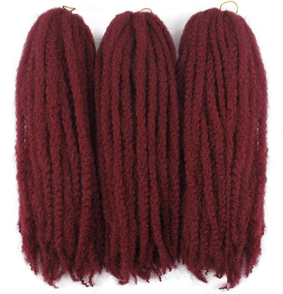 Afro Kinky Twist Crochet Hair Braids Marley Braid Hair 18inch Senegalese Curly Crochet Synthetic Braiding Hair (Red)