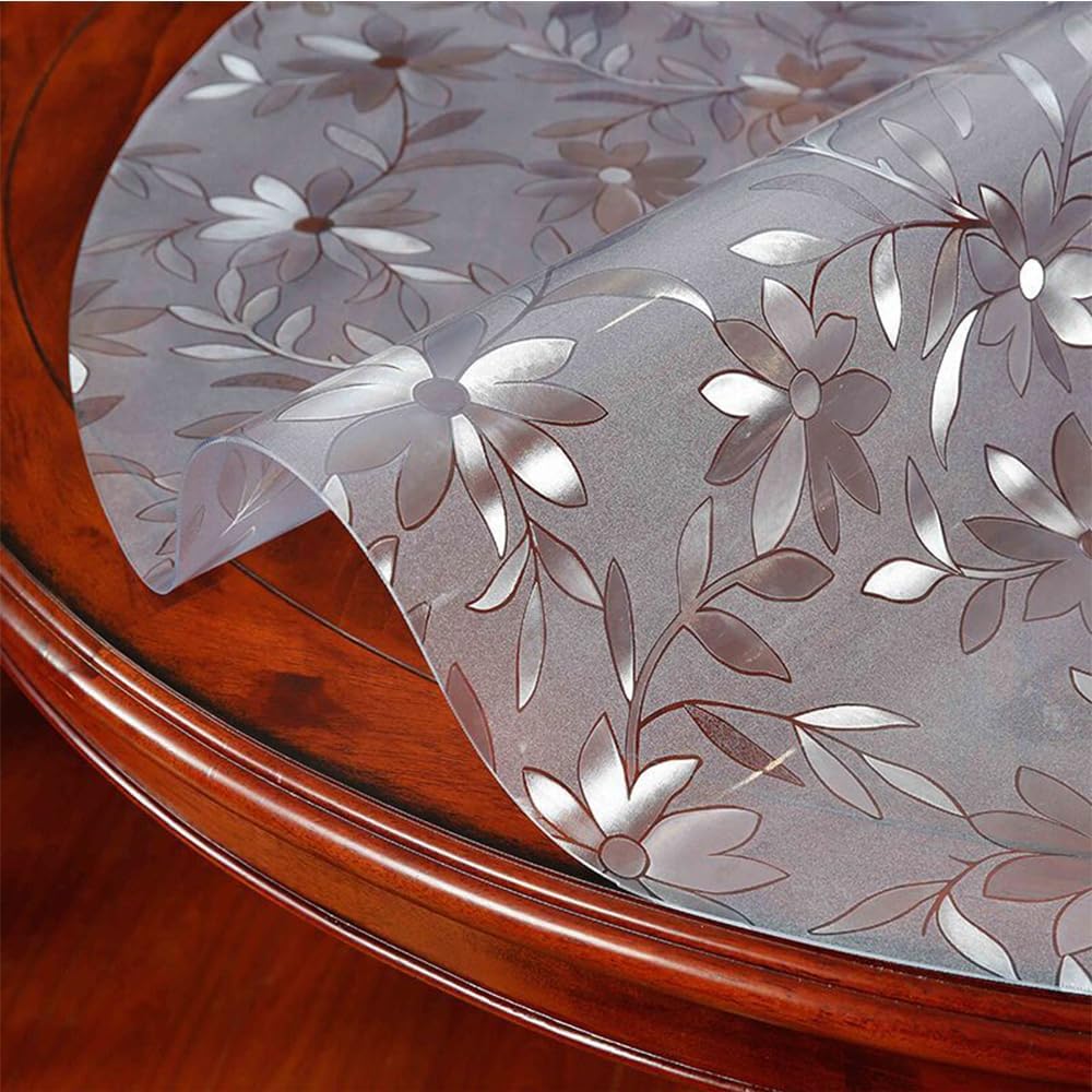 GENERIC Round Clear Table Cover Protector, 2Mm Thick Desk Cover Plastic Table Protector Clear Table Pad Tablecloth Protector, Clear Desk Pad Mat for Writing Desk, Coffee Table,Frosted,95cm