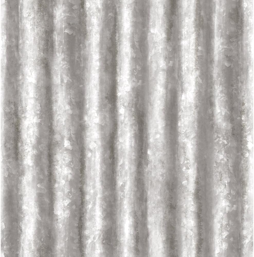 A-Street PRINTS2701-22336 Silver Corrugated Metal Wall Cover Wallpaper