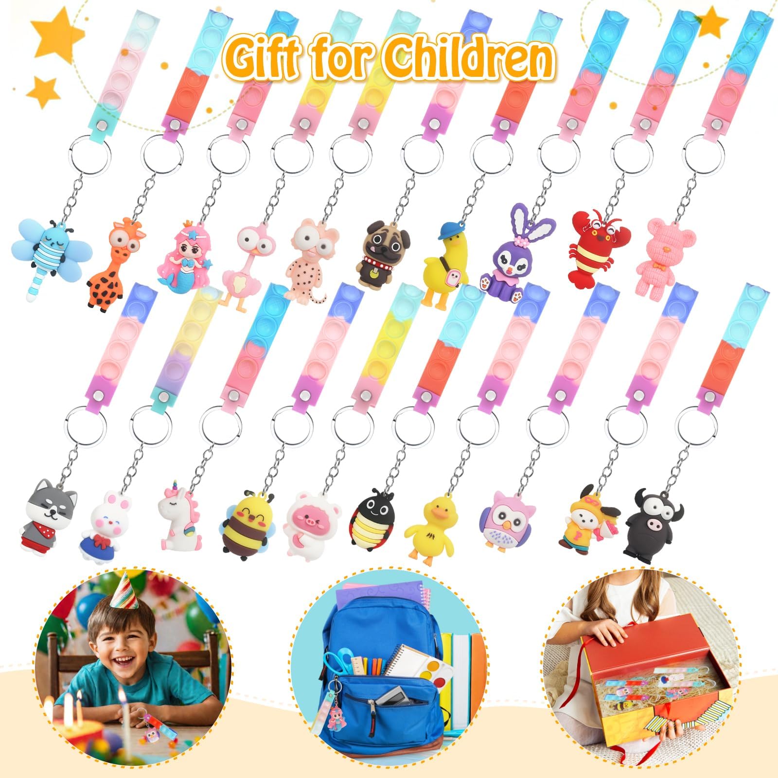 GUDOTRA 32 Pop It Fidget Toy Llaveros y Pulseras de Animales Regalos Cumpleaños Niños Colegio Regalos Alumnos Primaria Fidget Juguete Detalles Cumpleaños Niños — view 7