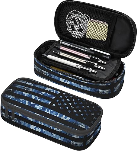 Miniatura 11 de Estuche para lápices para niños y niñas, estilo bandera de Estados Unidos, gran capacidad, negro, portátil, caja de lápices, papelería, escritorio,