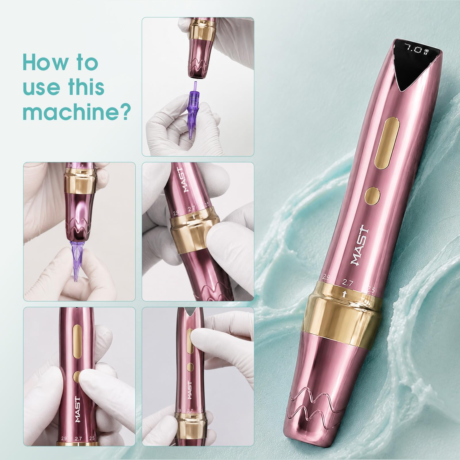 Mast P60 Kabellose Tattoo Maschine Rotary Microblading Wireless Slim Pen Adjust Stroke 2.2-3.2mm Digital Display Akku Tätowiermaschine für Augenbrauen Eyeliner Lippen, Scalp, Small Tattoo