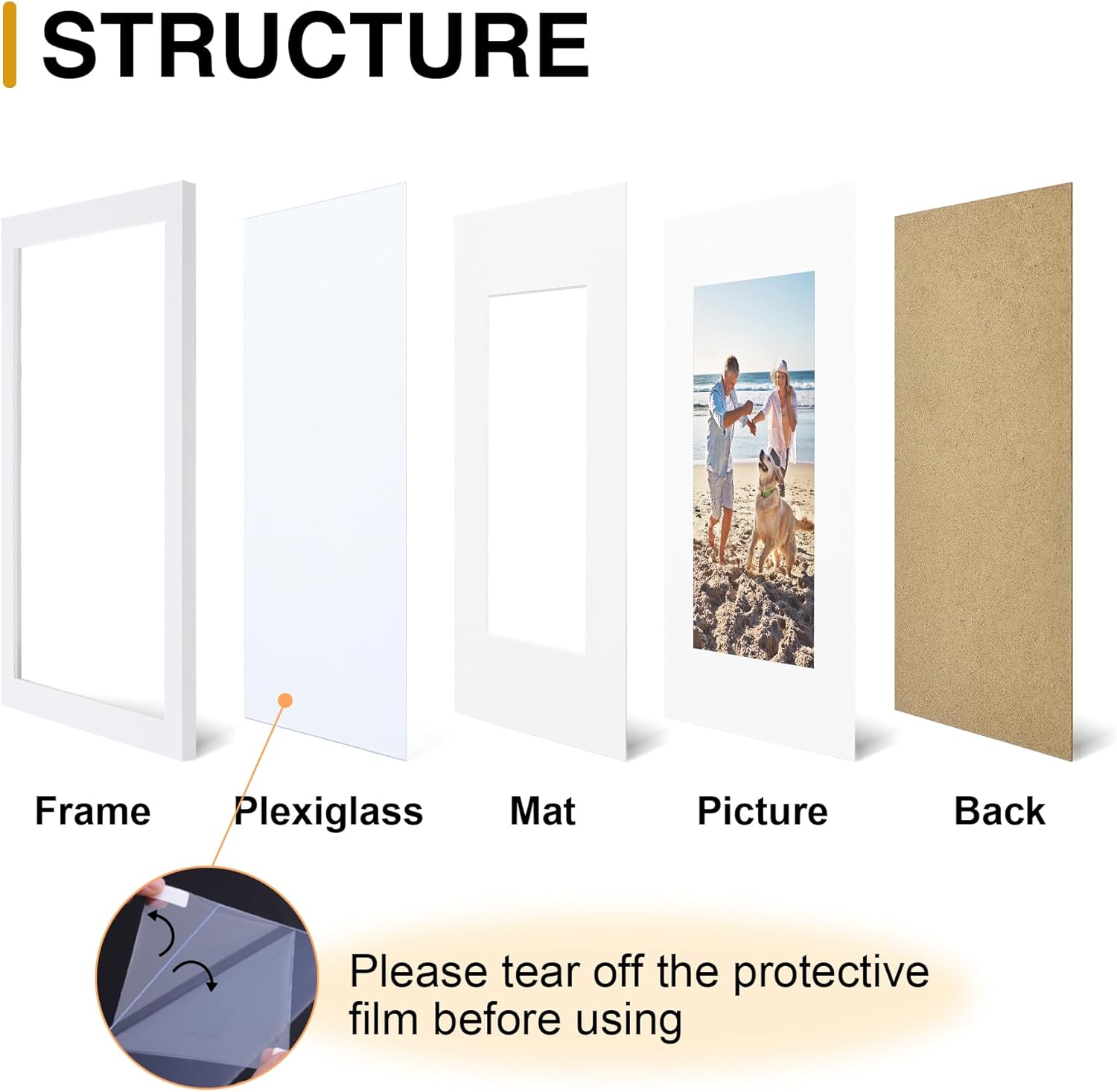 decorUhome 8x10 Picture Frame, Display Pictures 5x7 with Mat or 8x10 without Mat, Wall & Tabletop Display Photo Frame, White, 1 Pack - Image 3