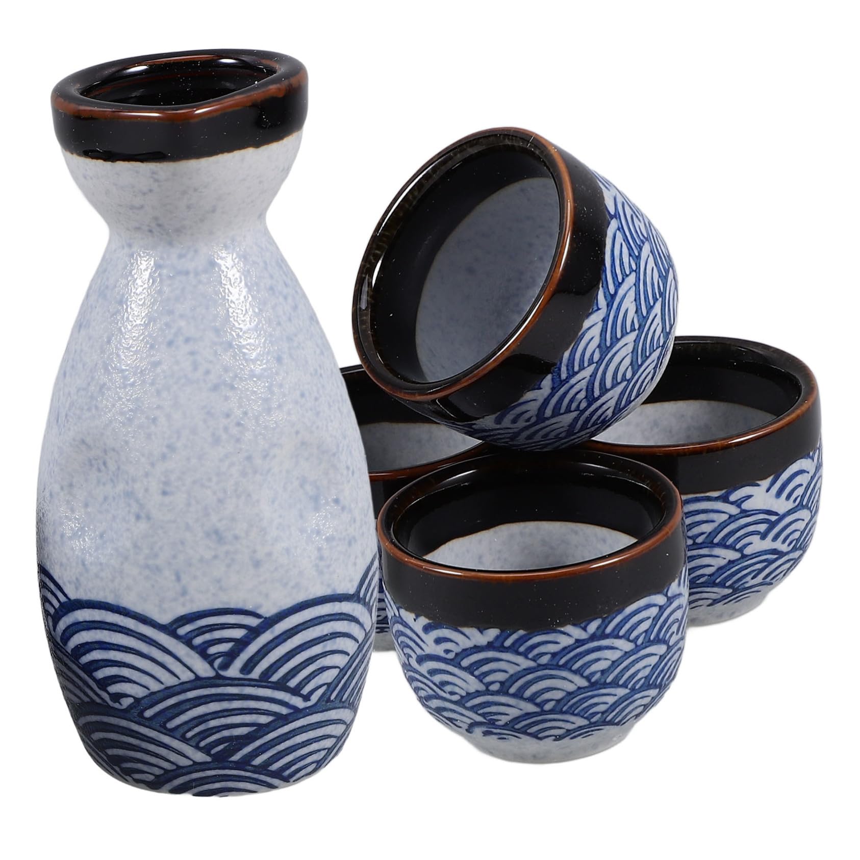 VILLCASE Set di Sake Giapponese in Ceramica 5 Pezzi Caraffa da 180ml e 4 Bicchieri da 35ml Design Semplice ed Elegante per Bar e Feste del Tè