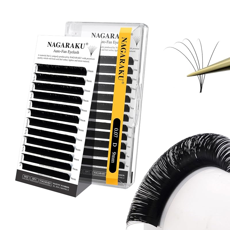 NAGARAKU Extensões de Cílios Easy Fan Volume 0,07 D 9 mm Preto Fosco
