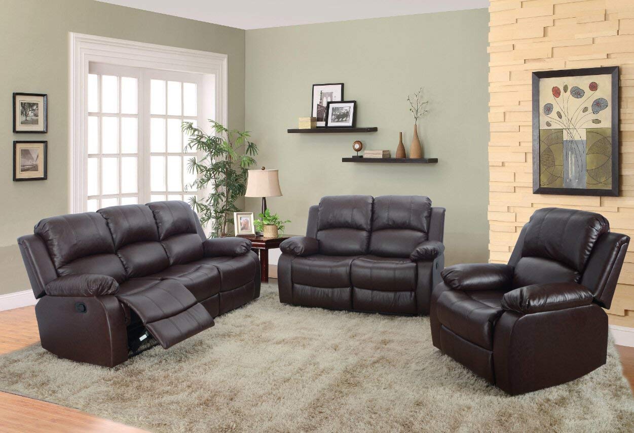 Amazon Com 3 Piece Odessa Dual Reclining Sofa Set Living Room Couch Dark Brown Kitchen Dining