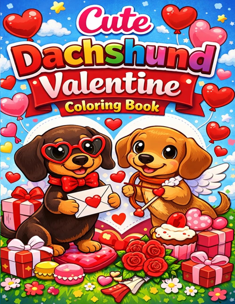 Cute Dachshund Valentine Coloring Book: Adorable Love-Themed Coloring Pages for Kids, Teens & Dog Lovers