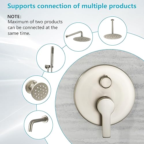 Miniatura 15 de Kit de válvula de ducha con mango de ducha para baño, montaje en pared, válvulas de control de ducha redondas de 1 vía de función única, rosca Mate