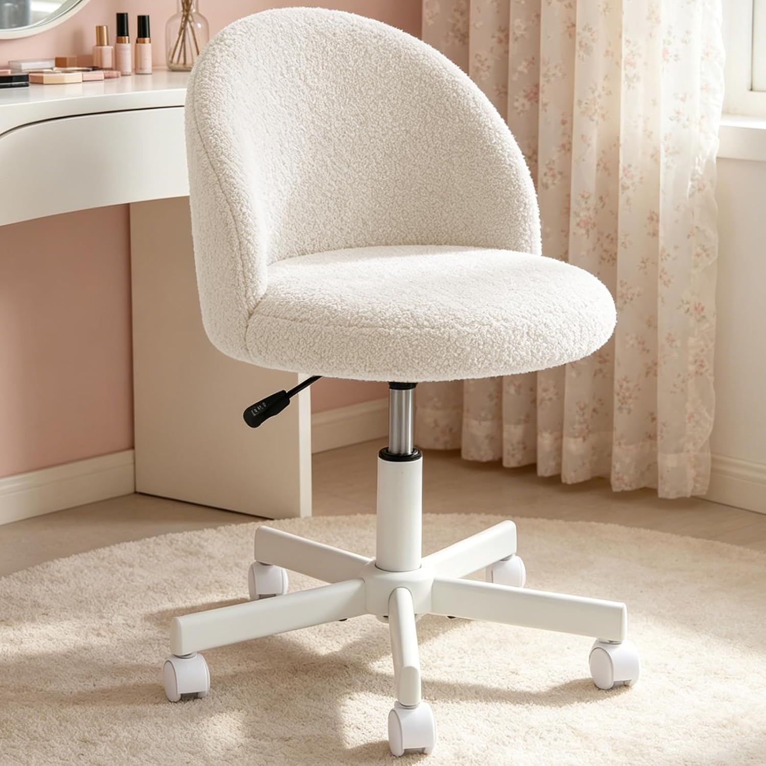 WAYTRIM White Vanity Chair, Girls Desk Chair, Vanity Stool with Back, Rolling Chair