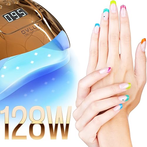 Miniatura 8 de OVLUX - Lámpara de uñas LED UV de 128 W secador de uñas de gel de secado rápido para manicuras y pedicuras doble voltaje con cable extra largo