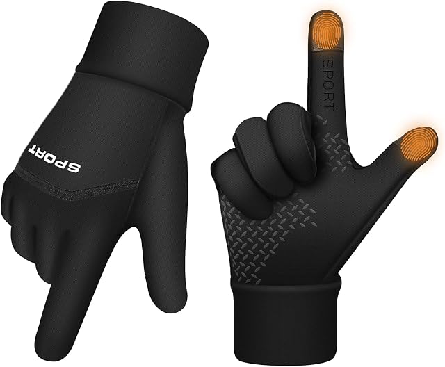ZENUTA 14 Winter Gloves for Men Women, Thermal Cycling Gloves for Men, Upgraded Touch Screen Anti-Slip Silicone Gel Gloves, Waterproof Warm Gloves for Cycling Driving Running Glove Liners (Black, M)