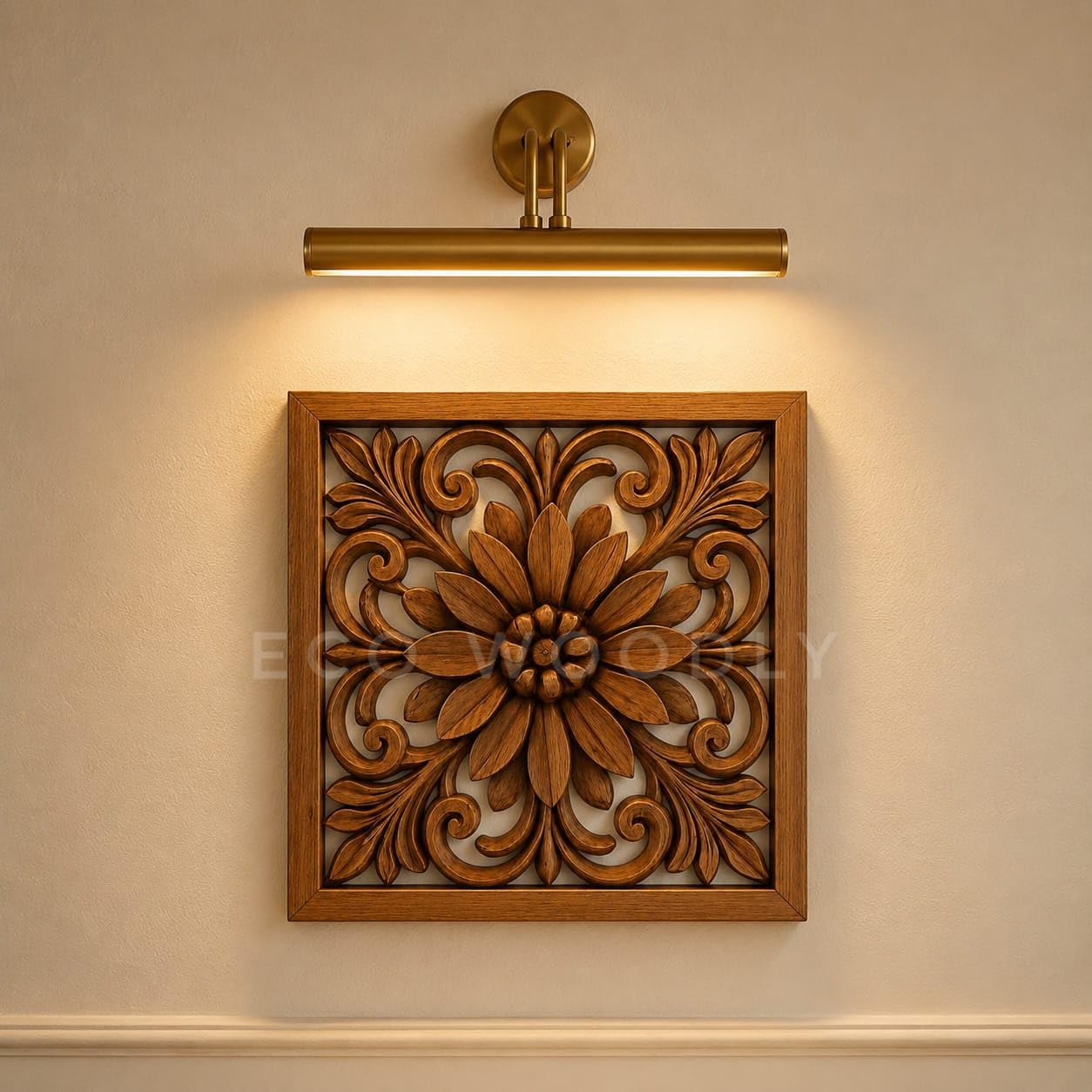 ECO WOODLY Floral Wooden Wall Panel for Home Decor | Premium MDF Carved Wooden Wall Hanging Panel | Decorative Floral Wall Decor for Living Room, Bedroom, Office (16x 16) Inch Brown-image-37