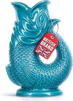 The Bubble Jug Blue Surf Water Jug 1.5L Extra Large Fish Shaped Ceramic Decorative Pitcher for Cocktail, Water, Gin - Bubbling Jug