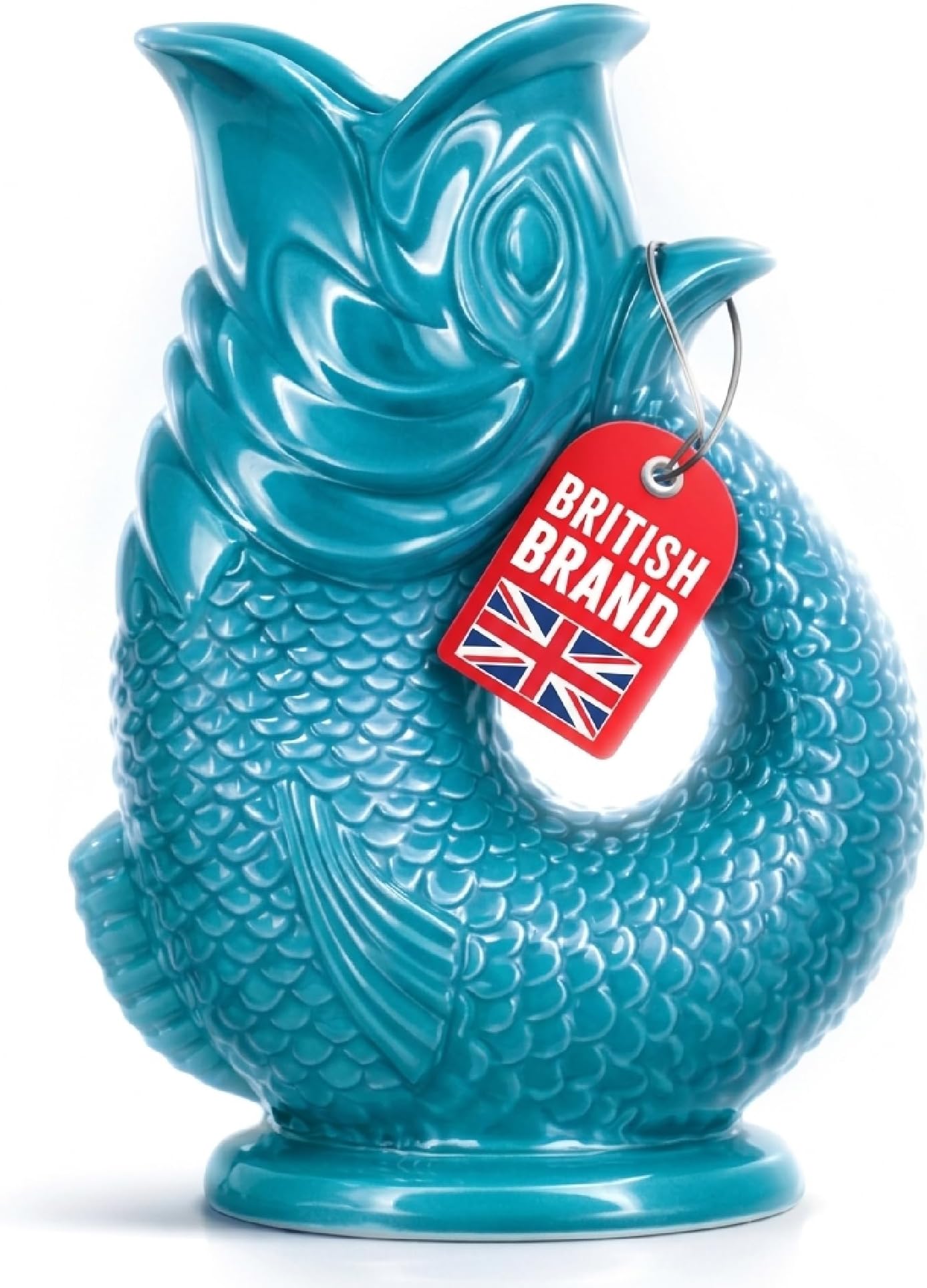 Glug Jug The Bubble Jug® Surf Blue 1.5L Litre Extra Large Fish Shaped Decorative Ceramic Glugging Cocktail, Water and Gin Gurgling Pitcher