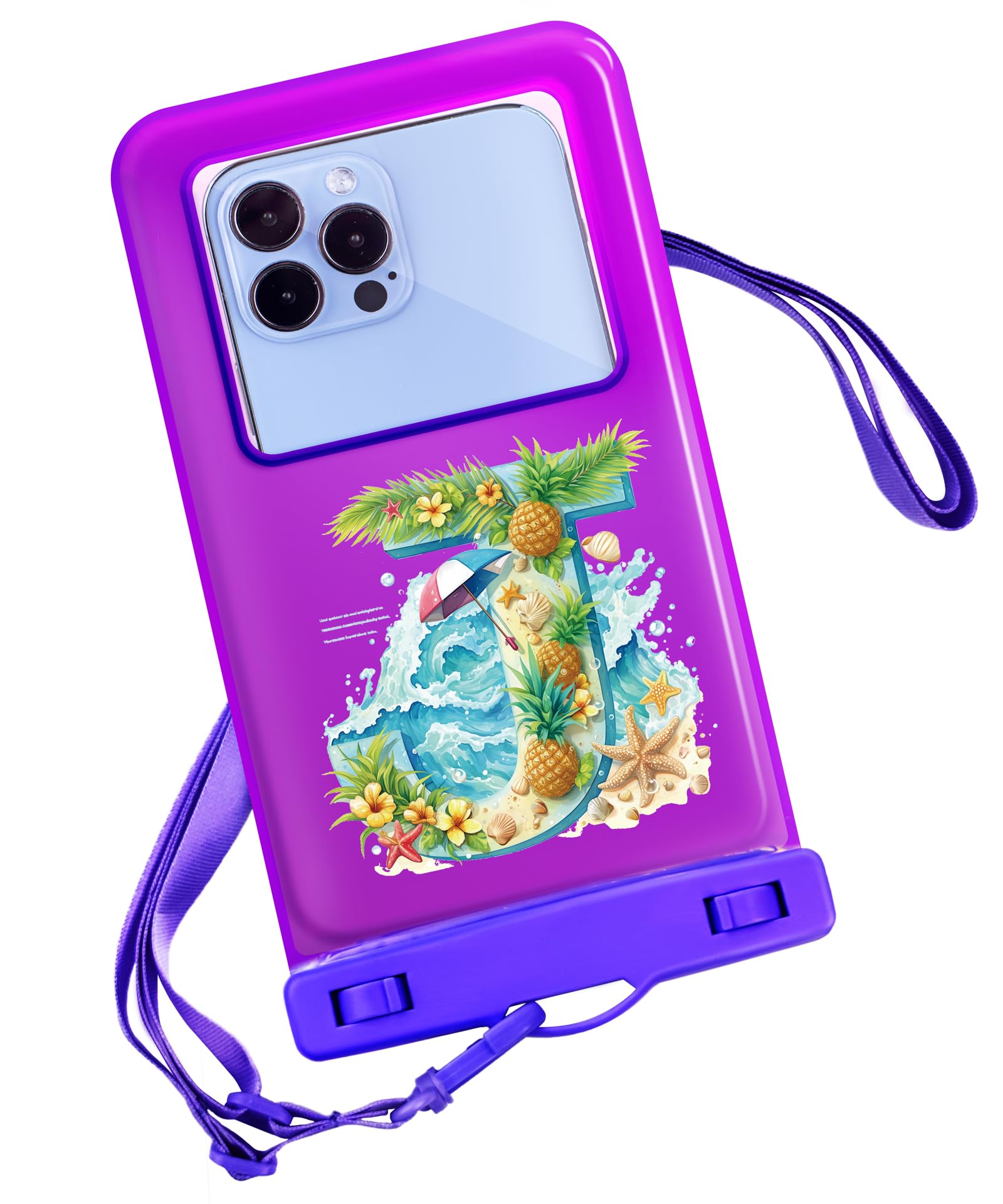 Personalized Initial Waterproof Phone Pouch Case - IPX8 Cellphone Dry Bag with Lanyard for iPhone 16/15/14/13/12 Pro Max (6.1–6.9"), Beach & Cruise