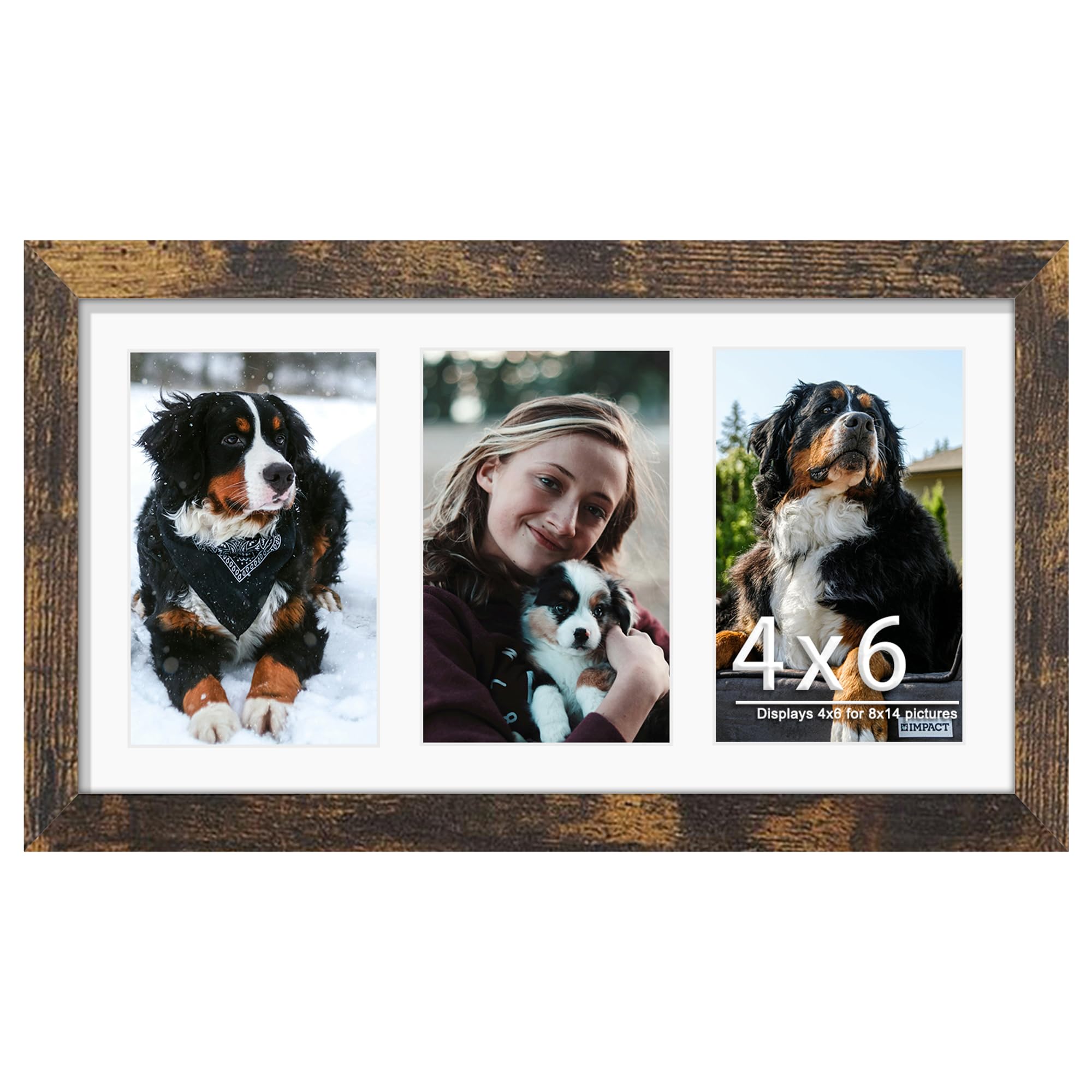 DUENPY 8x14 Collage Picture Frame 4x6 Collage Picture Frame Displays Three 4x6 inch Photos or 8x14 (Without Mat) for Available Horizontal Wall Mounting Display and Vertical Brown