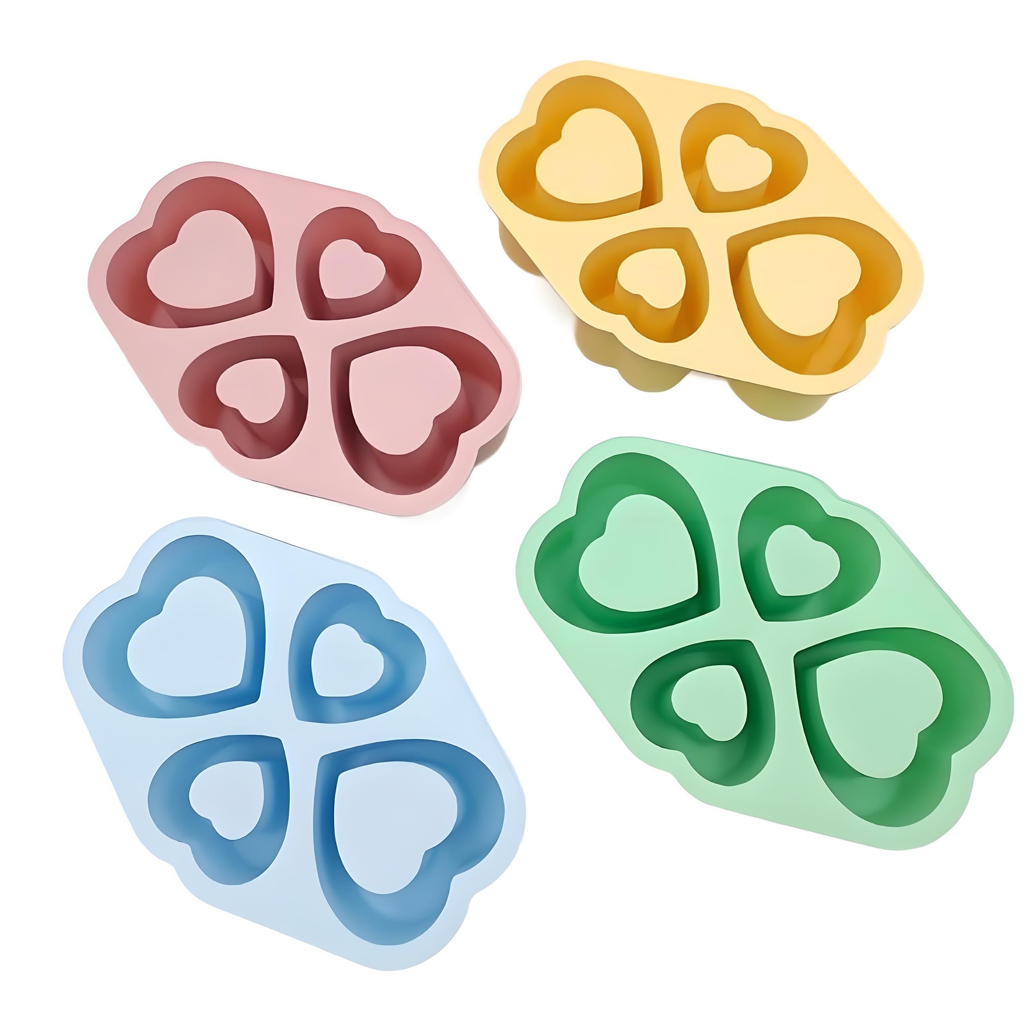 Juego de 4 bandejas de cubitos de hielo con patrón de corazón, para hacer hielo, refrigerar, bloque de hielo, silicona, juego de 4 unidades (verde)