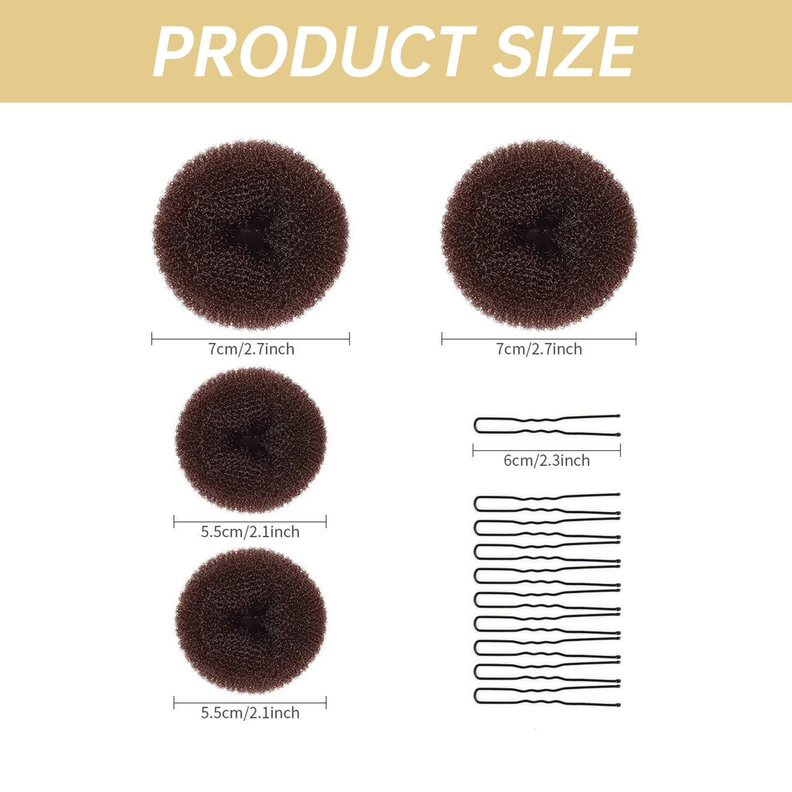 Set de moños en forma de donut, 4 piezas, herramienta para hacer moños con 10 pinzas en forma de U