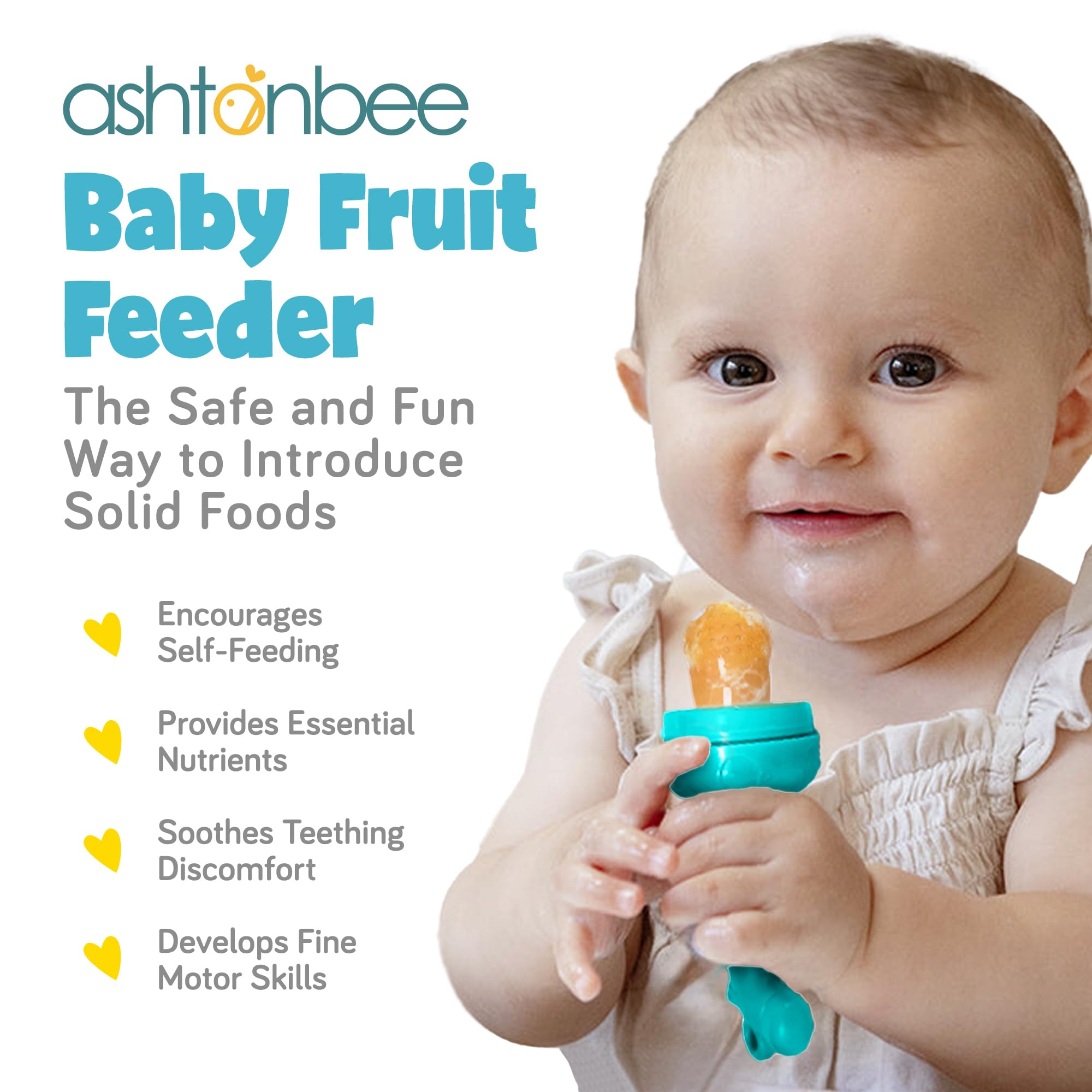 Baby Fruit Feeder, Teething Pacifier for Fruits, Veggies, or Frozen Milk, Food-Grade Silicone Teethers for Babies 6-12 Months, Baby Essentials for Teething Relief - Mango Orange and Berry Blue