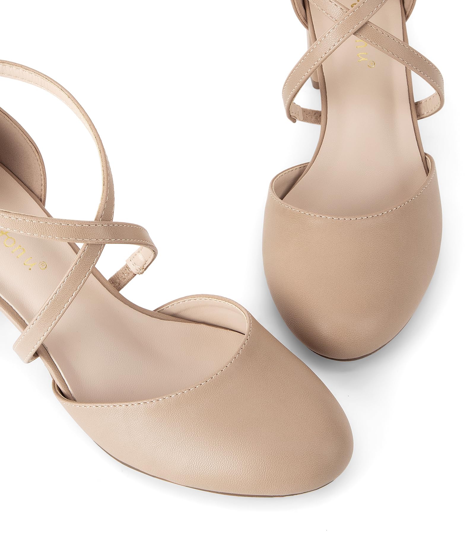 Greatonu Scarpe col Tacco Donna Eleganti Decollete a Cinturini Incrociati Punta Chiusa Sandali con Tacco da Sposa Decolte Tacco Medio Largo