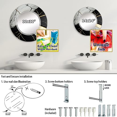 Miniatura 4 de Abstract Geode Black IV- Vanity Mirror, Bathroom Mirrors, Wall Mirrors for Living Room, Bedroom - Round Mirror - Large 24'x24', 32'x32'