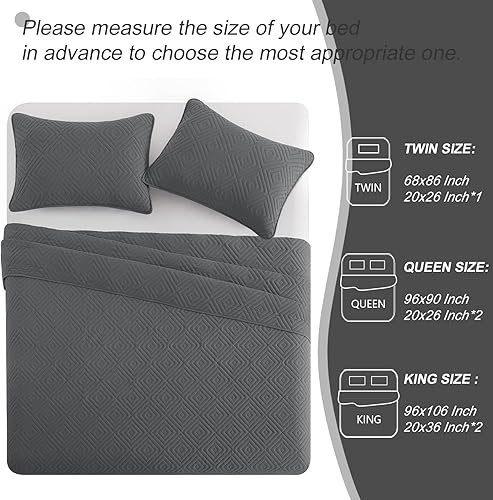 Miniatura 5 de Exclusivo Mezcla Juego de edredón de 2 piezas, color gris, tamaño individual, diseño cuadrado, ultrasónico, ligero y suave, colchas, colchas, juego