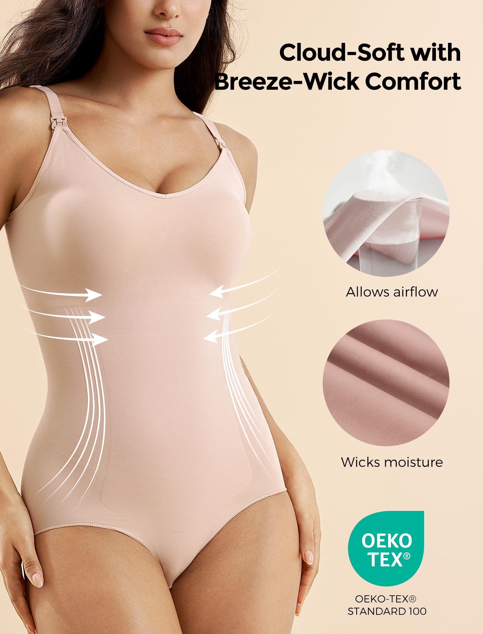 Momcozy Shapewear Bodysuit for Womens, Tummy Control Body Shaper, Built-in Padded Seamless & Slimming Bodysuit under Dress