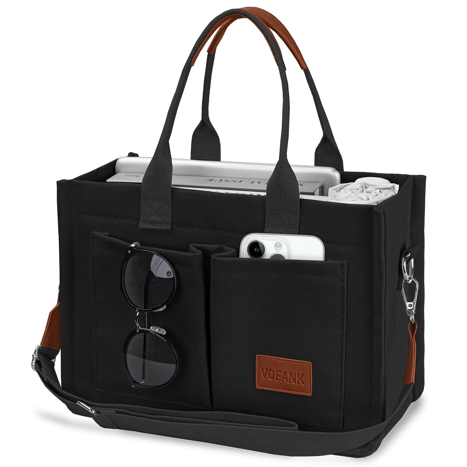 Canvas Tote Bag for Women with Pockets Large Crossbody Bag Satchel Bag Handbag Everything Everyday Bag for Work Daily