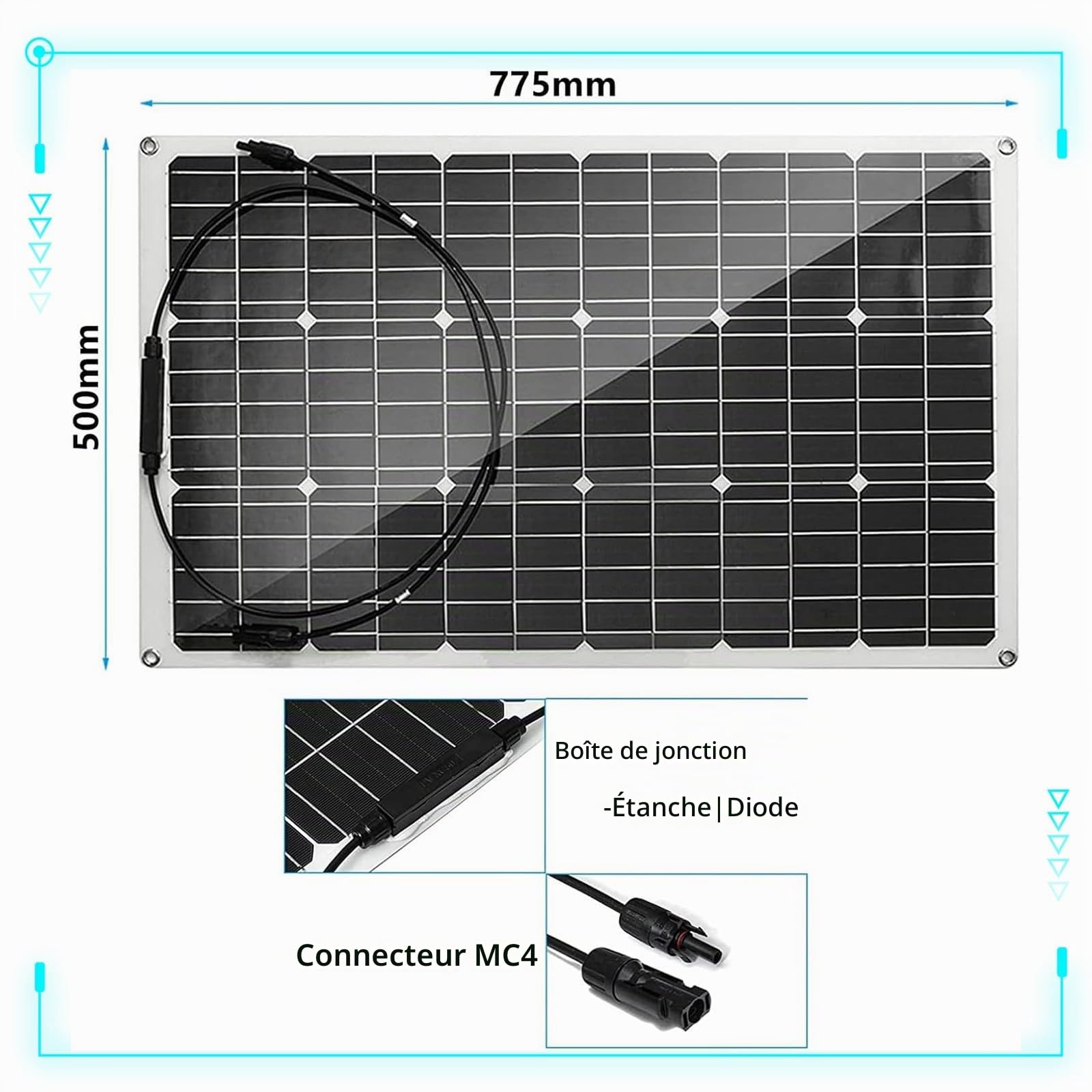 Panneau Solaire Souple 500W Panneau Solaire Flexible Monocristallin Panneau photovoltaïque pour Camping-Car, Caravane, Bateaux et Surfaces inégales(1x500W)