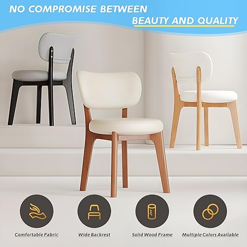 Miniatura 6 de Juego de 2 sillas de comedor modernas, de mediados de siglo, cómodas sillas laterales tapizadas de madera maciza, adecuadas para cocina y comedor,