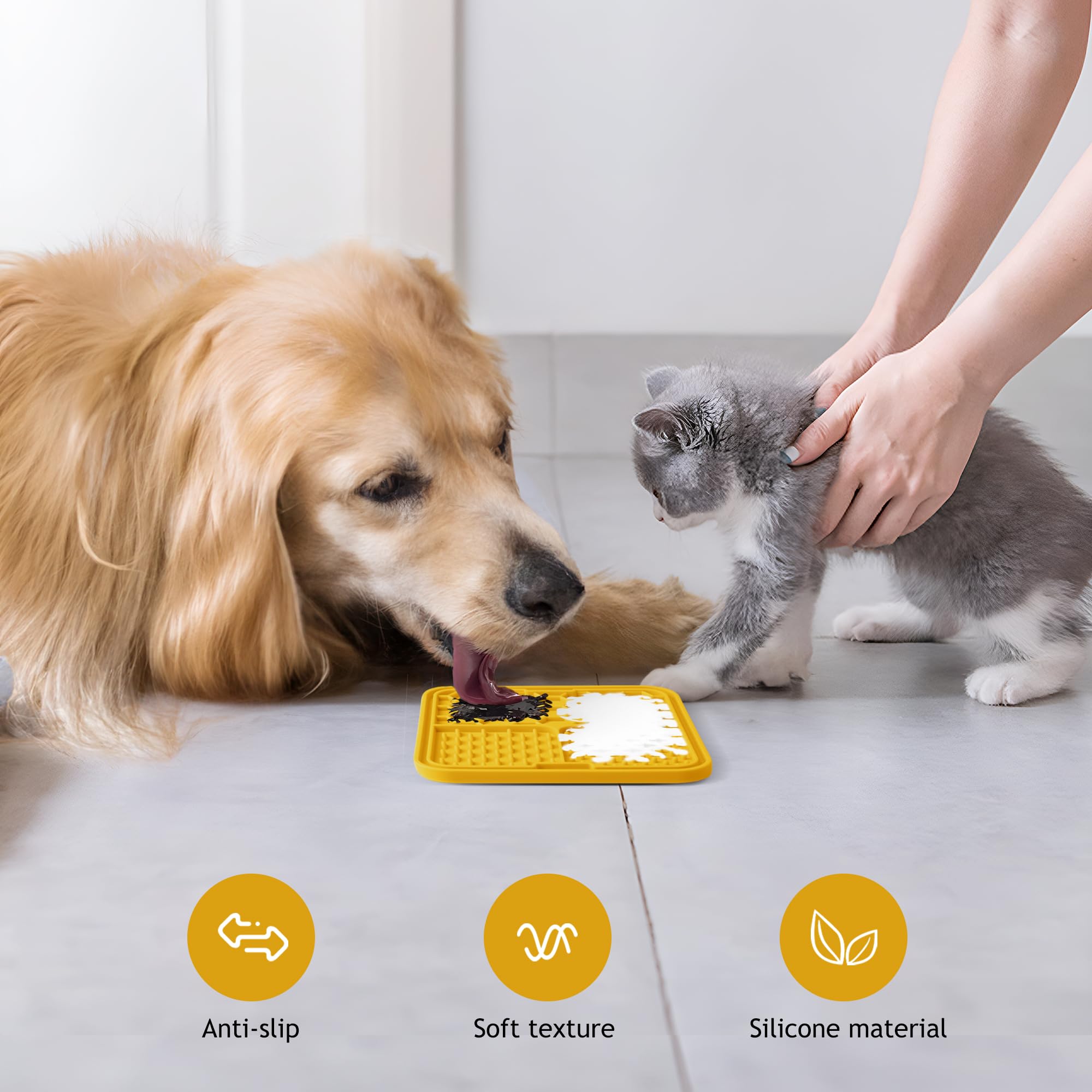 Coomazy 2-Pack Lick Mat for Cat Puppy, Slow Feeder & Non-Slip Design, Boredom and Anxiety Reducer, Suitable for Yogurt, Peanut Butter and Liver Paste, BPA-Free, Non-Toxic (Green/Yellow)